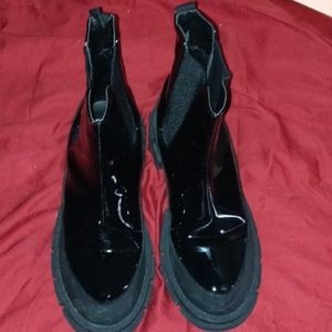 Public Desire Black Vinyl Ankle Boots